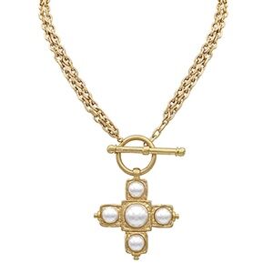 Layered Cross & Pearl Necklace Set